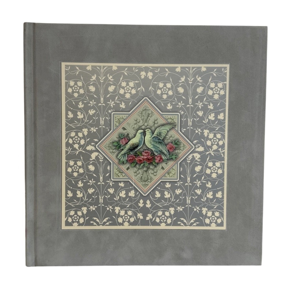Michel Memories Dove Floral‎ Grey Fabric Photo Album 11.5x11.5 Square Keepsake